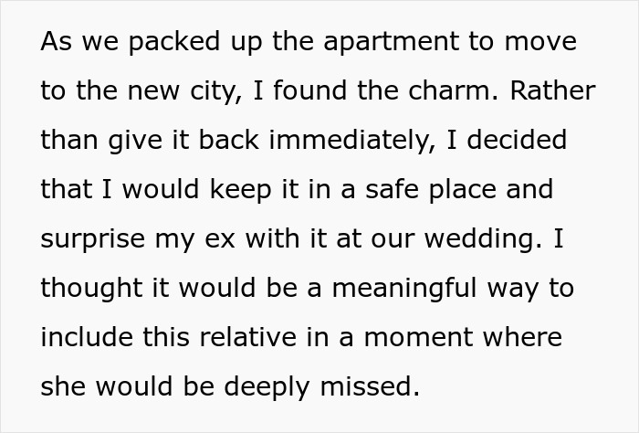 Text snippet about packing an apartment and keeping a charm to surprise ex-fiance on Valentine’s Day in new apartment. Text snippet about packing an apartment and keeping a charm to surprise ex-fiance on Valentine’s Day in new apartment.