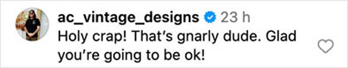 Comment on social media expressing shock and relief after Pink's husband shares graphic post-surgery picture following bike accident.