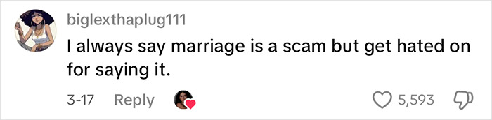 Social media comment highlighting massive praise for woman who begged other women not to get married now in viral clip. Social media comment highlighting massive praise for woman who begged other women not to get married now in viral clip.