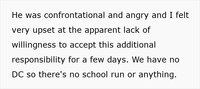 Text expressing frustration about husband's refusal to help check on elderly parents’ home responsibility.