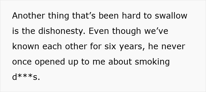 Text excerpt about dishonesty in a long-term relationship where the guy won’t quit bad habits.