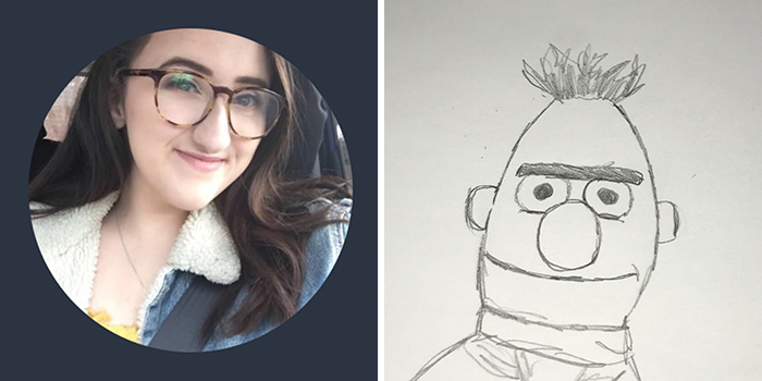 Person with glasses and brown hair, next to a humorous drawing with muppet-like features; profile pic makeover.