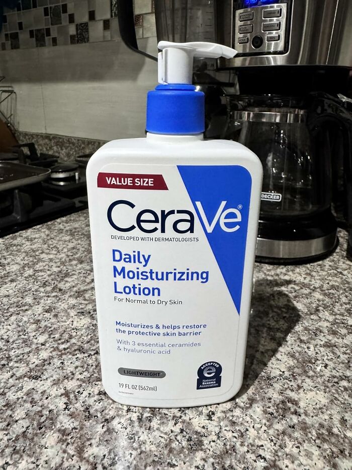 CeraVe Daily Moisturizing Lotion on kitchen counter, popular internet gold product on Amazon for skincare.