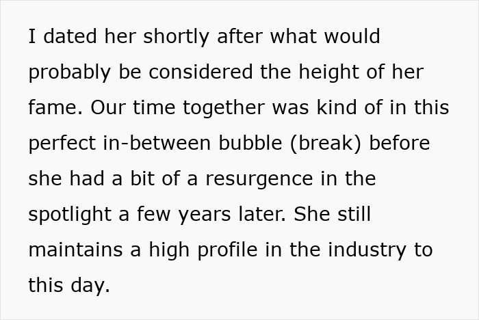 Alt text: Man sharing experience of dating a famous actress during her peak career years and industry spotlight.