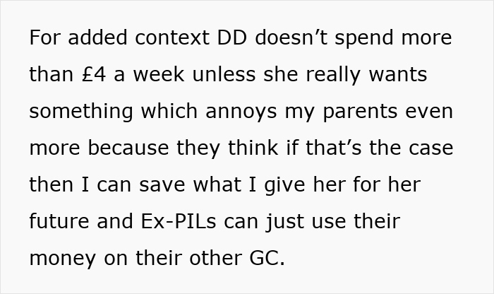 Text about grandparents annoyed by ex-in-laws giving money to kid while they can’t match generosity. Text about grandparents annoyed by ex-in-laws giving money to kid while they can’t match generosity.