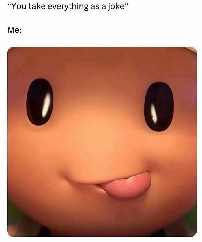 Close-up of a cartoon face playfully sticking out its tongue, relatable meme humor for a chuckle today.