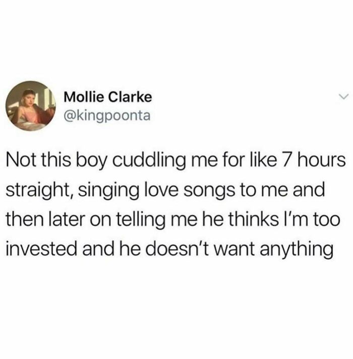 Tweet about emotional relationship struggles and mixed signals, capturing relatable shower feels in a casual tone.