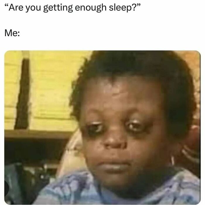 Tired child with dark circles under eyes, illustrating relatable memes about lack of sleep and feeling exhausted.