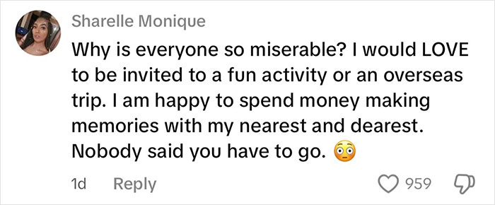 Comment from Sharelle Monique expressing willingness to spend money on hen parties amid internet debates. Comment from Sharelle Monique expressing willingness to spend money on hen parties amid internet debates.