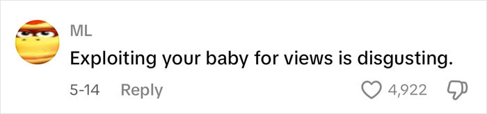 Comment reading Exploiting your baby for views is disgusting, responding to videos about ET's baby and fan bullying. Comment reading Exploiting your baby for views is disgusting, responding to videos about ET's baby and fan bullying.