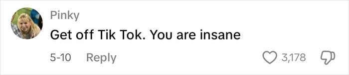 Comment on TikTok from user Pinky saying Get off Tik Tok. You are insane with likes and dislikes shown, related to ET's Baby controversy. Comment on TikTok from user Pinky saying Get off Tik Tok. You are insane with likes and dislikes shown, related to ET's Baby controversy.