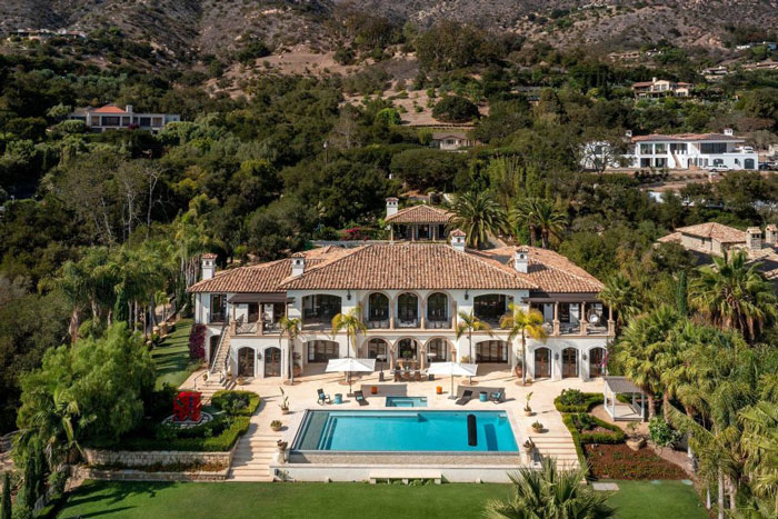 Luxurious Montecito mansion surrounded by lush greenery, linked to Meghan Markle's Montecito neighbor bombshell claims. Luxurious Montecito mansion surrounded by lush greenery, linked to Meghan Markle's Montecito neighbor bombshell claims.
