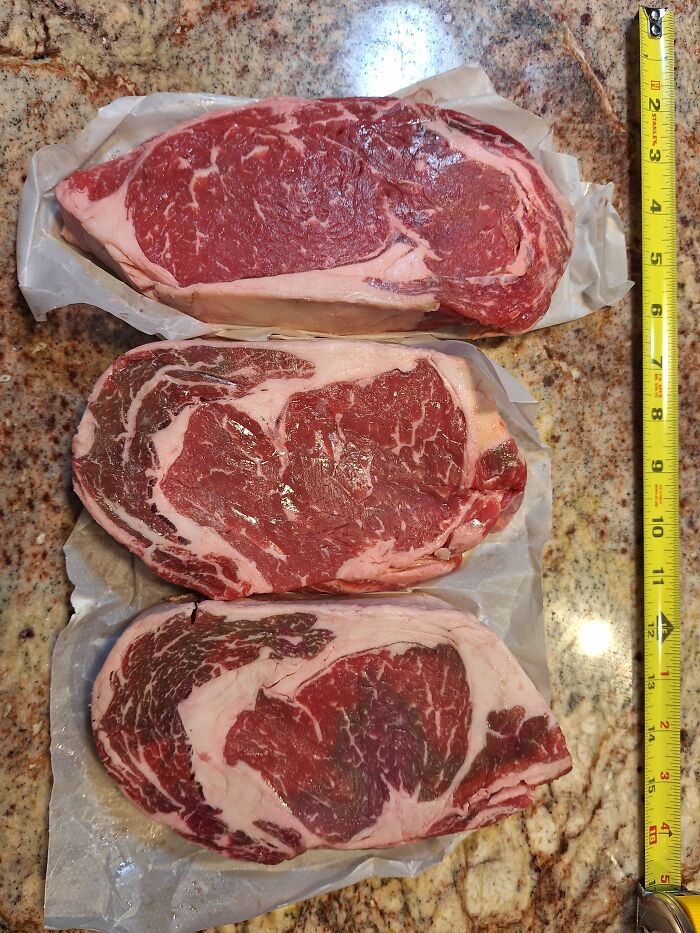3 Boneless Rib Eye Steaks, 18 Oz. Each, $13.99 / Lb