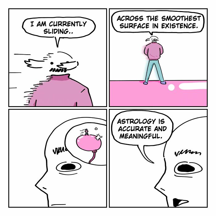 Relatable and funny comic by Oatmink showing a character sliding on a smooth surface with quirky thoughts.