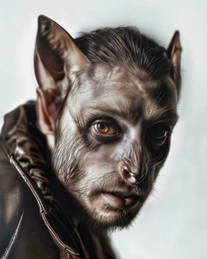 Portrait of a human blended with animal features, showcasing an artist's exploration of identity, instinct, and imagination.
