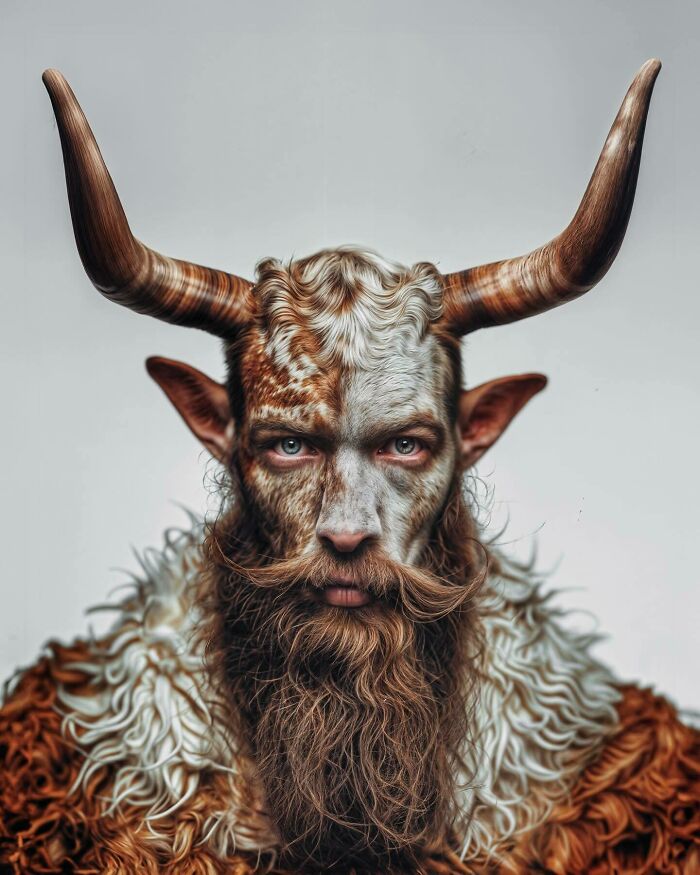 Surreal portrait of a human blended with animal features and objects, exploring identity, instinct, and imagination.