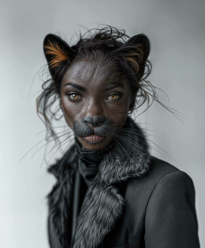 Portrait of a person with animal features blended with human traits, exploring identity, instinct, and imagination.