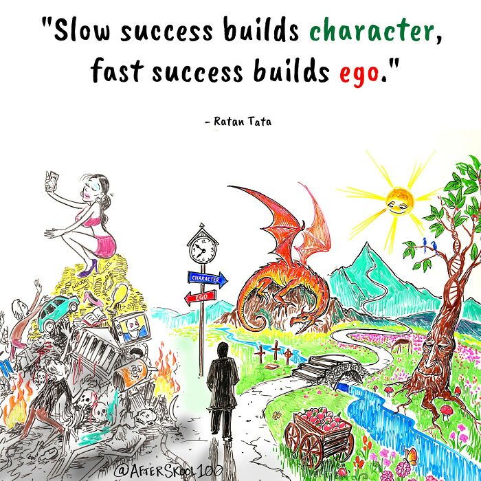 Colorful illustration exploring philosophy, spirituality, and self-discovery with symbolic characters and surreal elements.