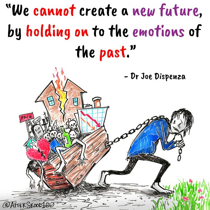 Illustration exploring philosophy and self-discovery shows person chained to past burdens, symbolizing spiritual and emotional release.