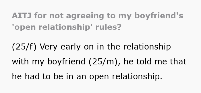 Text post discussing issues in an open relationship where a hypocrite guy sleeps around but reacts negatively to his girlfriend’s one-night stand. Text post discussing issues in an open relationship where a hypocrite guy sleeps around but reacts negatively to his girlfriend’s one-night stand.