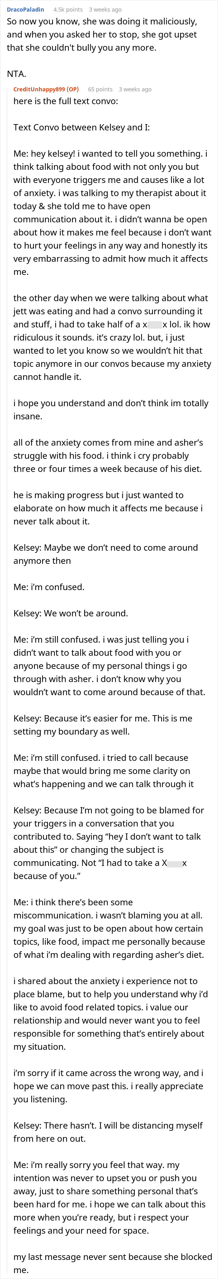 Woman shares how food talk triggers her anxiety due to son’s autism, cousin responds by cutting off communication