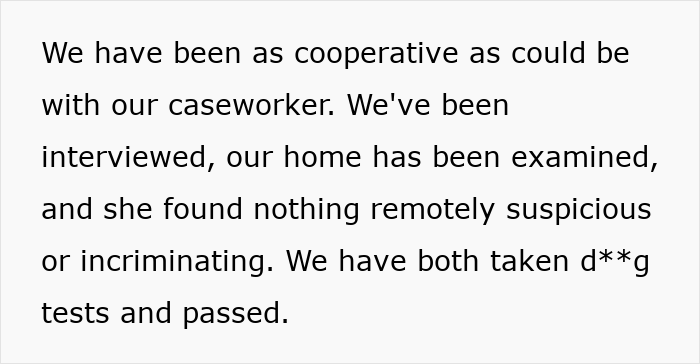 Text on screen stating concerns about cooperation with a caseworker amid fears of not taking baby home after delivery. Text on screen stating concerns about cooperation with a caseworker amid fears of not taking baby home after delivery.