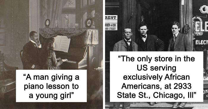 Historic African American piano lesson and early 1900s African American business in Chicago photograph.