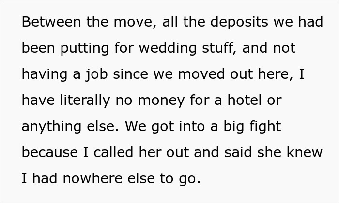 Text excerpt describing financial struggles and conflict after moving, relating to ex-fiance Valentine Day apartment situation. Text excerpt describing financial struggles and conflict after moving, relating to ex-fiance Valentine Day apartment situation.