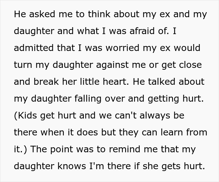 Text excerpt about a man raising his daughter alone, worried about his ex and learning forgiveness and protection. Text excerpt about a man raising his daughter alone, worried about his ex and learning forgiveness and protection.