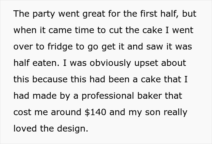 Text excerpt about a ruined birthday cake leading to a lady excluding her nephew, sparking fatphobic accusations. Text excerpt about a ruined birthday cake leading to a lady excluding her nephew, sparking fatphobic accusations.