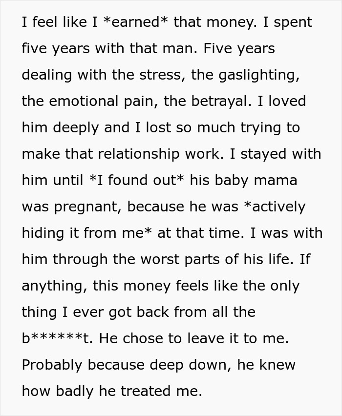 Text excerpt about emotional pain and betrayal during a relationship involving a life insurance policy and car refinancing dispute. Text excerpt about emotional pain and betrayal during a relationship involving a life insurance policy and car refinancing dispute.