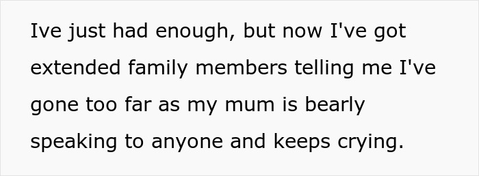Text excerpt showing family tension as couple goes ballistic after daughter refuses to invite bully brother to wedding. Text excerpt showing family tension as couple goes ballistic after daughter refuses to invite bully brother to wedding.