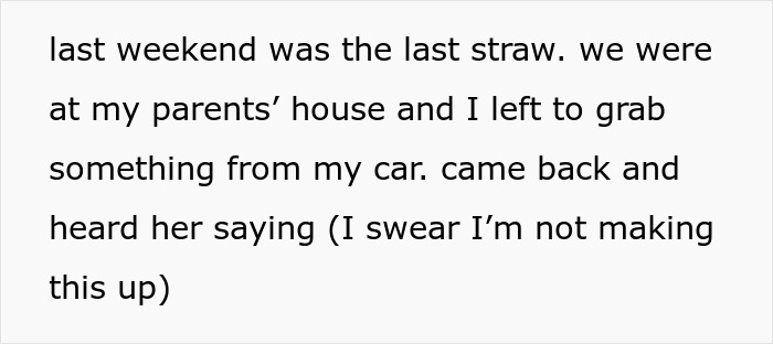 Text excerpt about woman making below-the-belt comments about sister’s fiancé causing wedding ban.