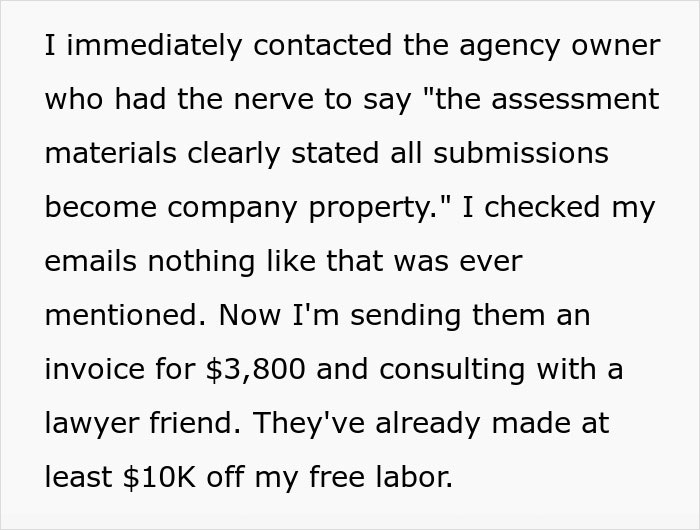 Person realizes they got tricked during an interview while discovering their interview task used live without consent.