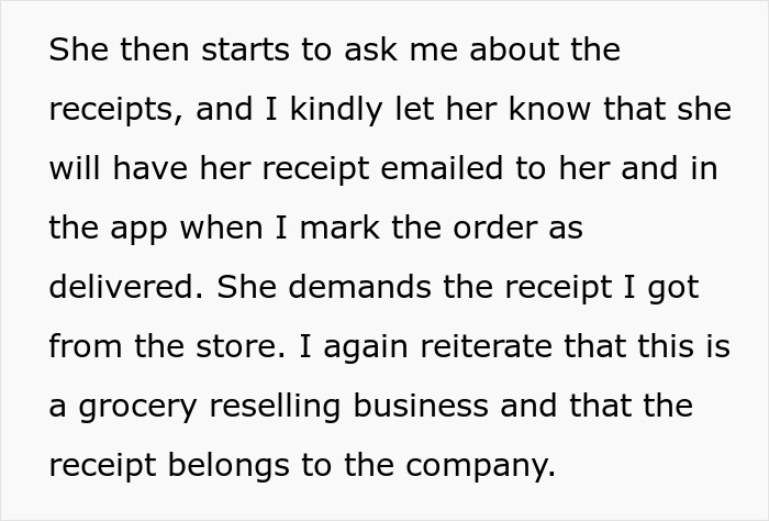 Text excerpt about a grocery Karen refusing to pay extra items and demanding shopper cover the bill or provide a receipt. Text excerpt about a grocery Karen refusing to pay extra items and demanding shopper cover the bill or provide a receipt.