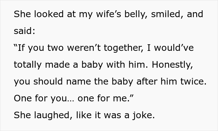 Text showing a wife’s best friend joking about having the man’s baby, prompting conflict and claims of overreaction. Text showing a wife’s best friend joking about having the man’s baby, prompting conflict and claims of overreaction.