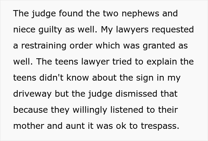 Text describing a judge ruling on trespassing case involving neighbors sending their relatives to use the pool without consent. Text describing a judge ruling on trespassing case involving neighbors sending their relatives to use the pool without consent.