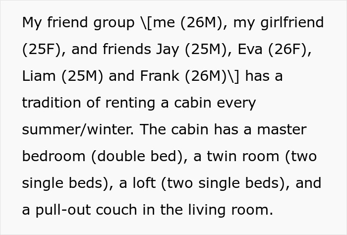 Text describing a man refusing to give up his paid master bedroom to a friend’s boyfriend amid accusations of homophobia. Text describing a man refusing to give up his paid master bedroom to a friend’s boyfriend amid accusations of homophobia.