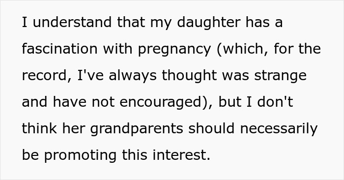 Alt text: Mom upset over MIL’s weird gift encouraging pregnancy obsession in her 6-year-old daughter, sparking family tension. Alt text: Mom upset over MIL’s weird gift encouraging pregnancy obsession in her 6-year-old daughter, sparking family tension.