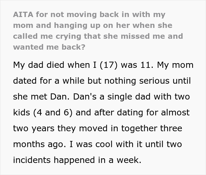 Teen’s room wrecked and clothes soiled by mom’s new boyfriend’s kids causes teen to move out and refuse return. Teen’s room wrecked and clothes soiled by mom’s new boyfriend’s kids causes teen to move out and refuse return.