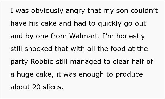 Text excerpt discussing anger over son’s birthday cake ruined by nephew, highlighting family conflict and fatphobia claims. Text excerpt discussing anger over son’s birthday cake ruined by nephew, highlighting family conflict and fatphobia claims.