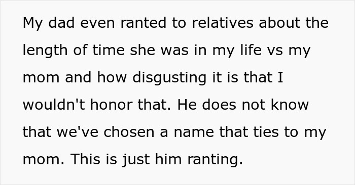 Text about a dad ranting to relatives insisting his grandbaby be named after late wife, but the son shuts it down fast. Text about a dad ranting to relatives insisting his grandbaby be named after late wife, but the son shuts it down fast.
