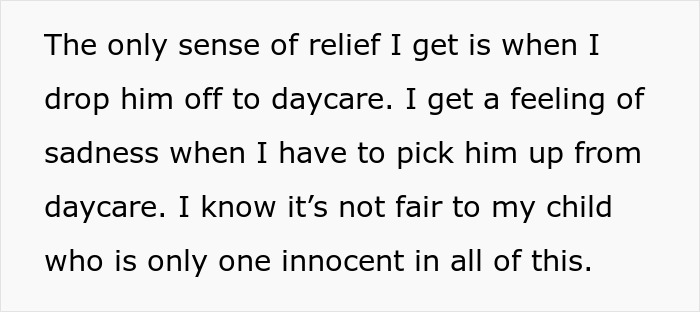Alt text: A tired mom expresses relief when dropping her child at daycare amid struggles with cheating husband and unwanted child. Alt text: A tired mom expresses relief when dropping her child at daycare amid struggles with cheating husband and unwanted child.