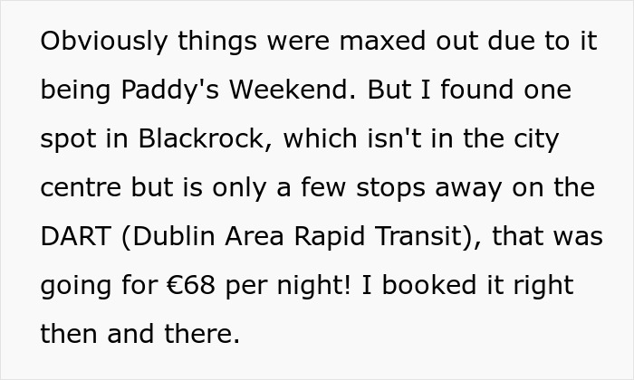Text explaining booking a Blackrock Airbnb during a busy weekend, related to petty revenge after last-minute price hike. Text explaining booking a Blackrock Airbnb during a busy weekend, related to petty revenge after last-minute price hike.