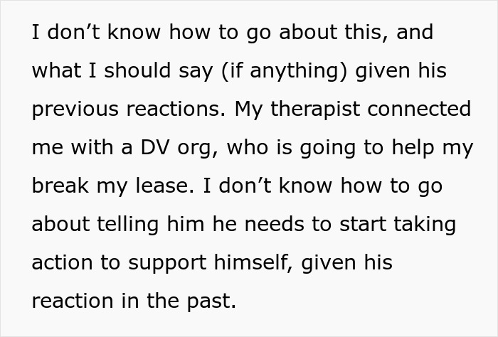 Text excerpt showing a woman’s concerns about her jobless partner’s anger and spending habits creating a toxic home environment. Text excerpt showing a woman’s concerns about her jobless partner’s anger and spending habits creating a toxic home environment.