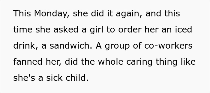 Text excerpt describing a severe case of attention seeking at an office, prompting ambulance arrival. Text excerpt describing a severe case of attention seeking at an office, prompting ambulance arrival.