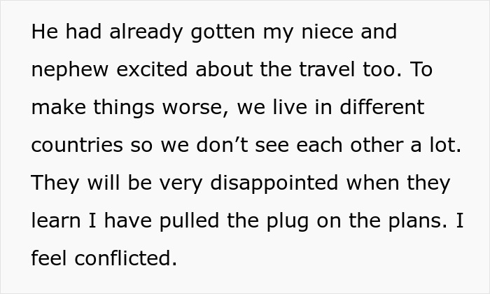 Man reflects on backing out of life-changing trip after cancer battle due to brother’s picky kids invited to join. Man reflects on backing out of life-changing trip after cancer battle due to brother’s picky kids invited to join.