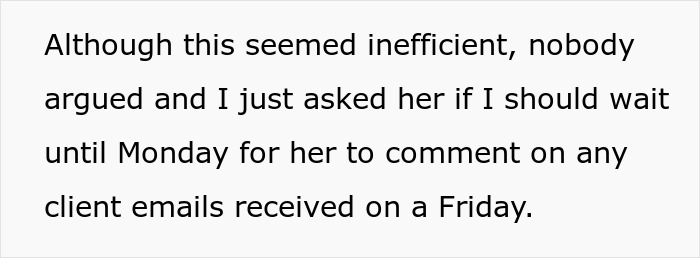 Text showing an employee asking questions about client emails on a Friday, playing by the book amid bullying claims. Text showing an employee asking questions about client emails on a Friday, playing by the book amid bullying claims.