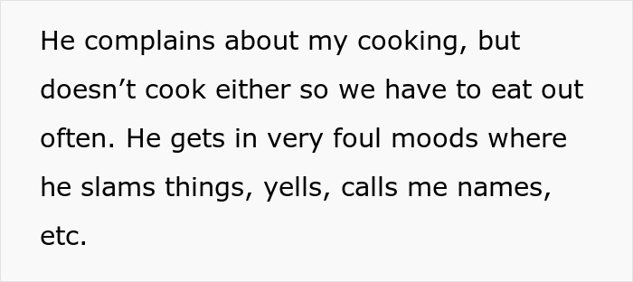 Text showing a woman describing her jobless partner’s anger and toxic behavior, impacting their home life. Text showing a woman describing her jobless partner’s anger and toxic behavior, impacting their home life.