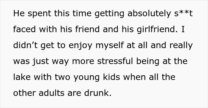 Text describing a stressful lake outing with a 28YO, his 21YO work buddy, and his girlfriend while others are drunk. Text describing a stressful lake outing with a 28YO, his 21YO work buddy, and his girlfriend while others are drunk.